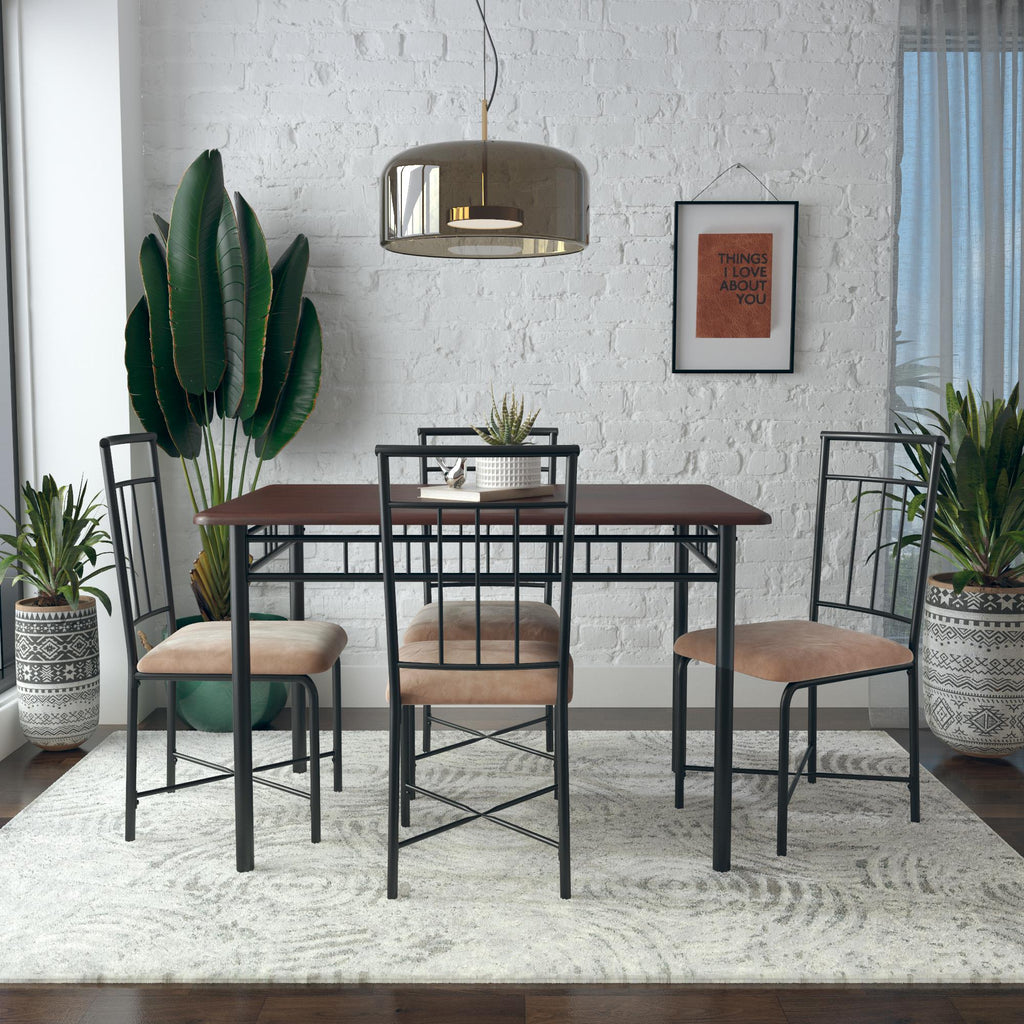 Traditional 5-Piece Wood & Metal Dining Table Set - Dinning Room Table Chairs Furniture