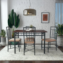 Traditional 5-Piece Wood & Metal Dining Table Set - Dinning Room Table Chairs Furniture